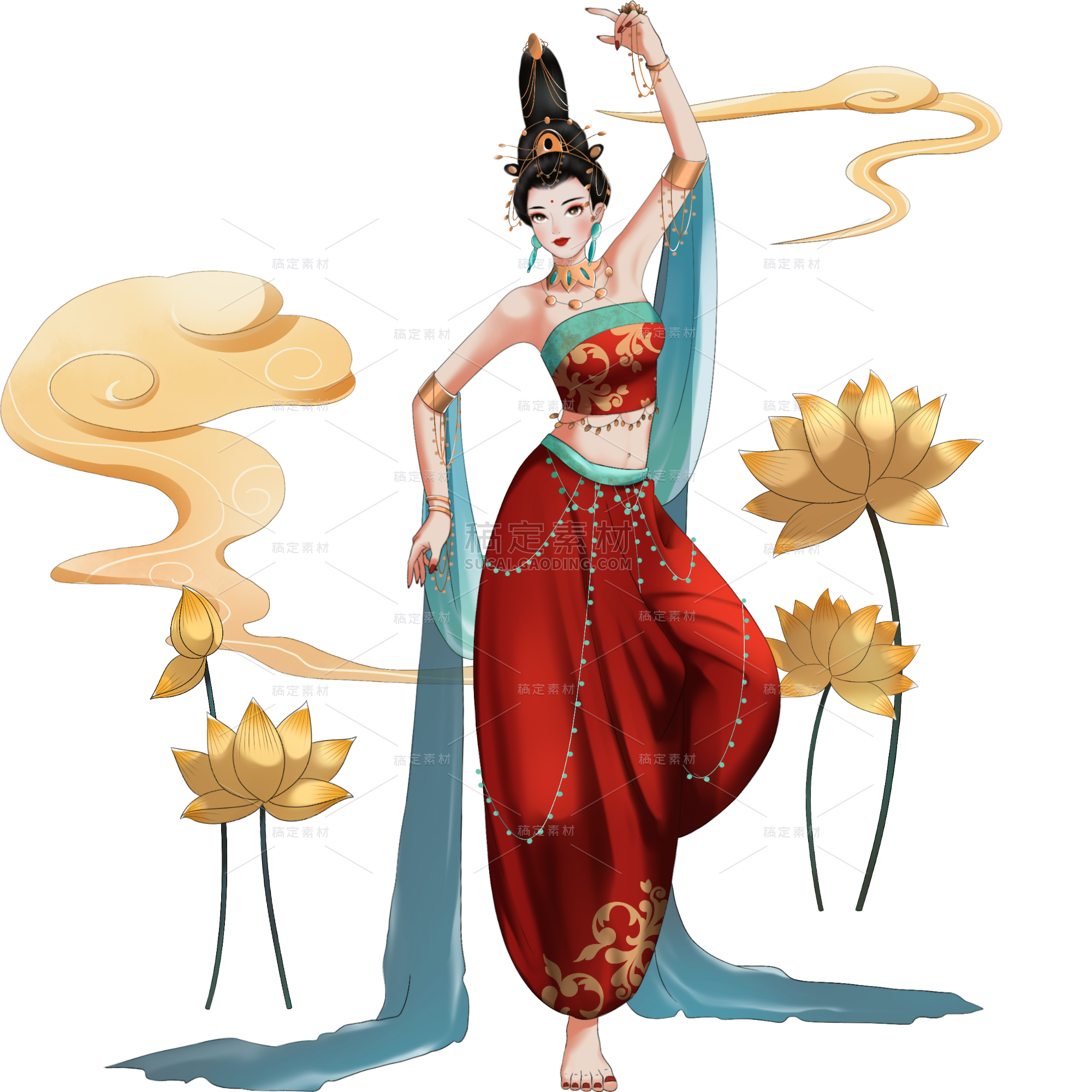 手绘-中国风人物插画贴纸-古风女性