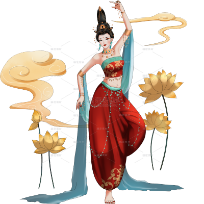 手绘-中国风人物插画贴纸-古风女性