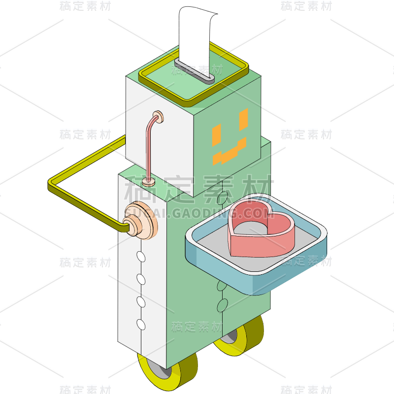 2.5D绿色卡通机器人奇怪科技贴纸