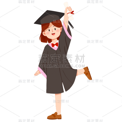 手绘风-毕业典礼贴纸-女孩