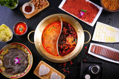 美食系列实景火锅食材鸳鸯锅麻辣辣锅