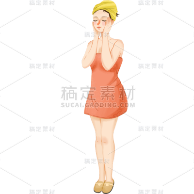 手绘-护肤女人美妆人物插画贴纸7