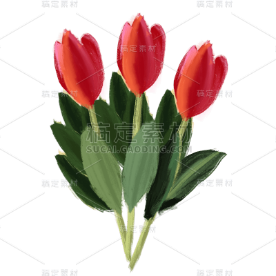 手绘-油画棒花卉植物元素贴纸2