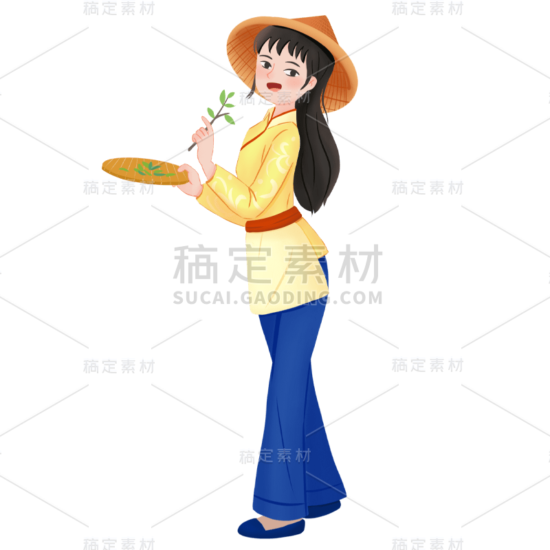 手绘采茶女人物插画10