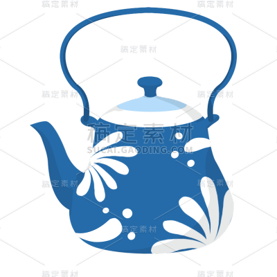 手绘-蓝白茶壶元素家居生活贴纸3