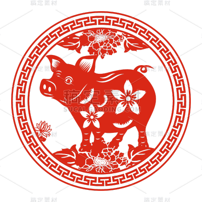 十二生肖剪纸贴纸-SVG-猪