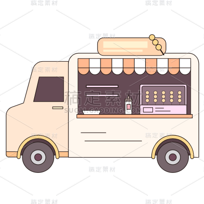手绘-孟菲斯风贴纸-SVG-快餐车