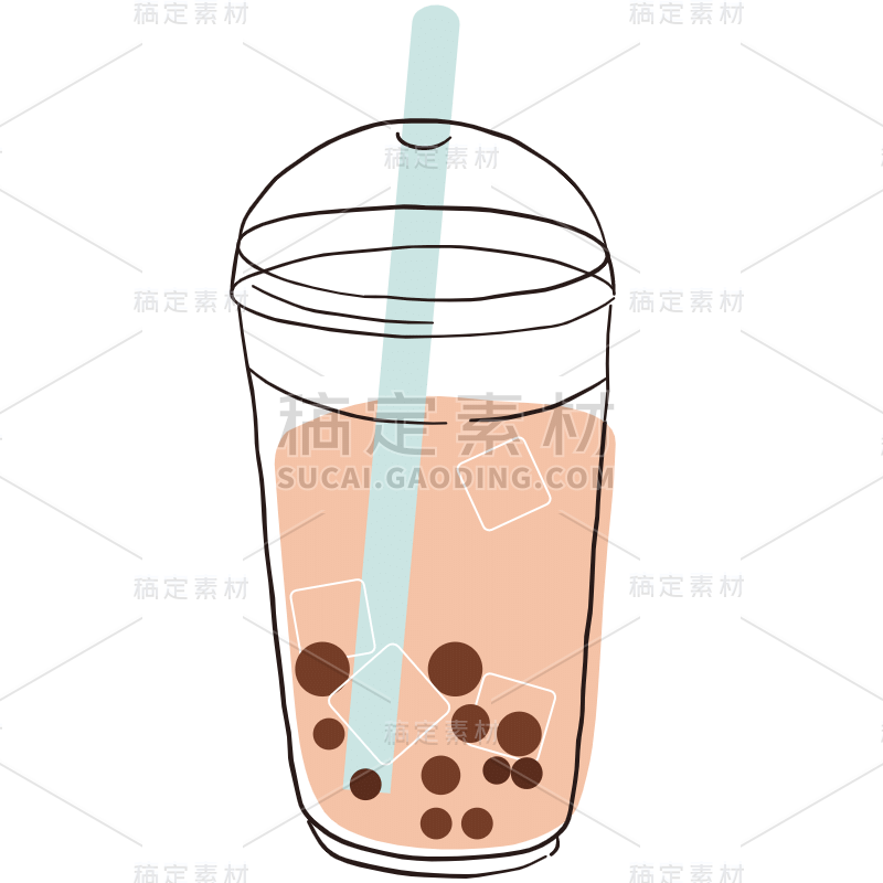 手绘-夏日饮料贴纸SVG-珍珠奶茶
