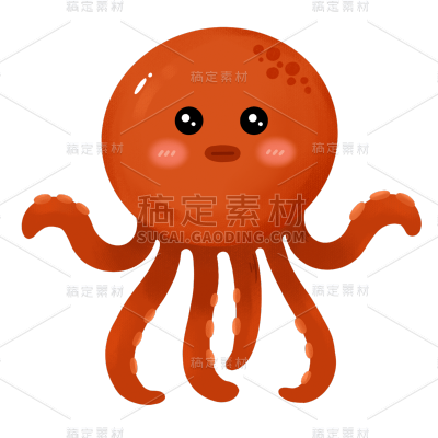 手绘-水族馆元素-章鱼