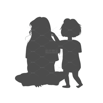 手绘母女亲情剪影元素