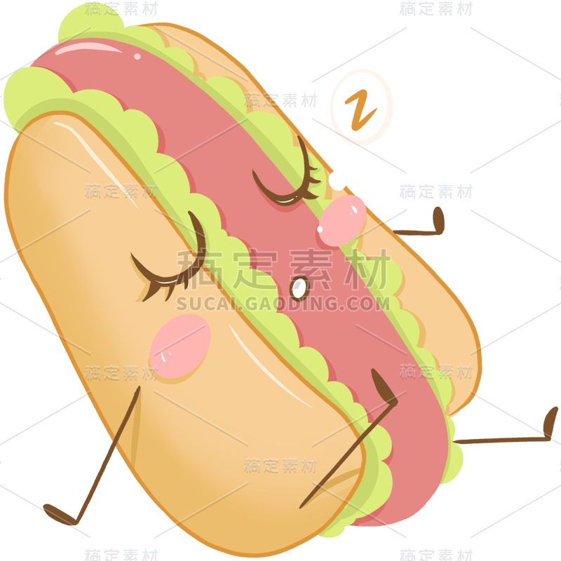 手绘-可爱拟人美食元素-热狗