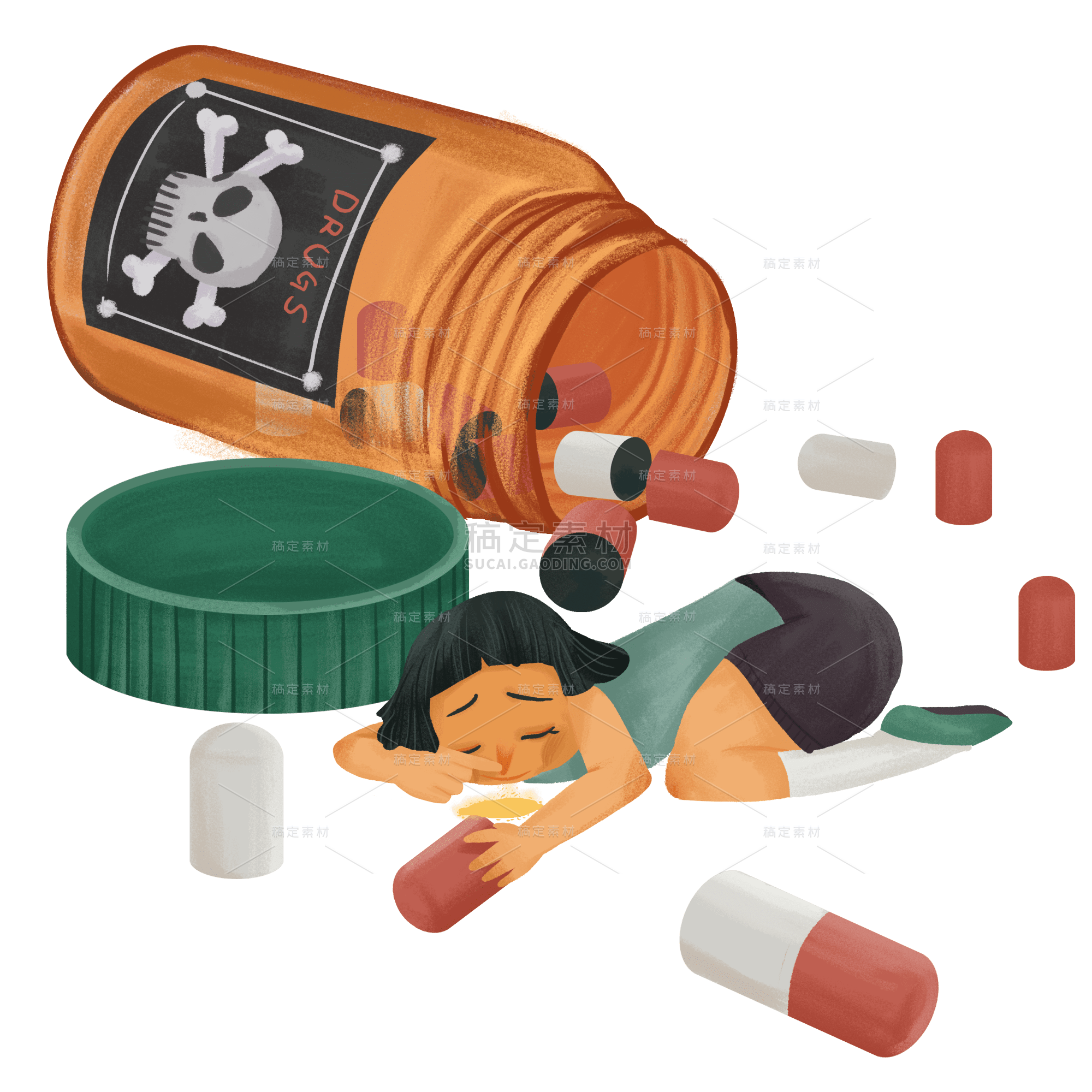 卡通插画-毒品危害宣传元素