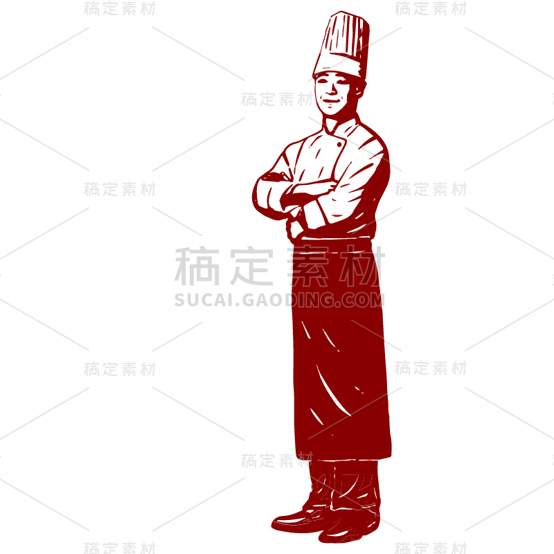 SVG-版画风人物元素贴纸-厨师