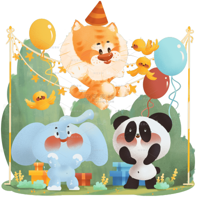 手绘-生日派对动物元素贴纸5