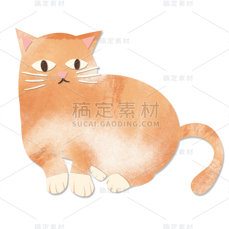 手绘-动物拼贴画元素-猫咪