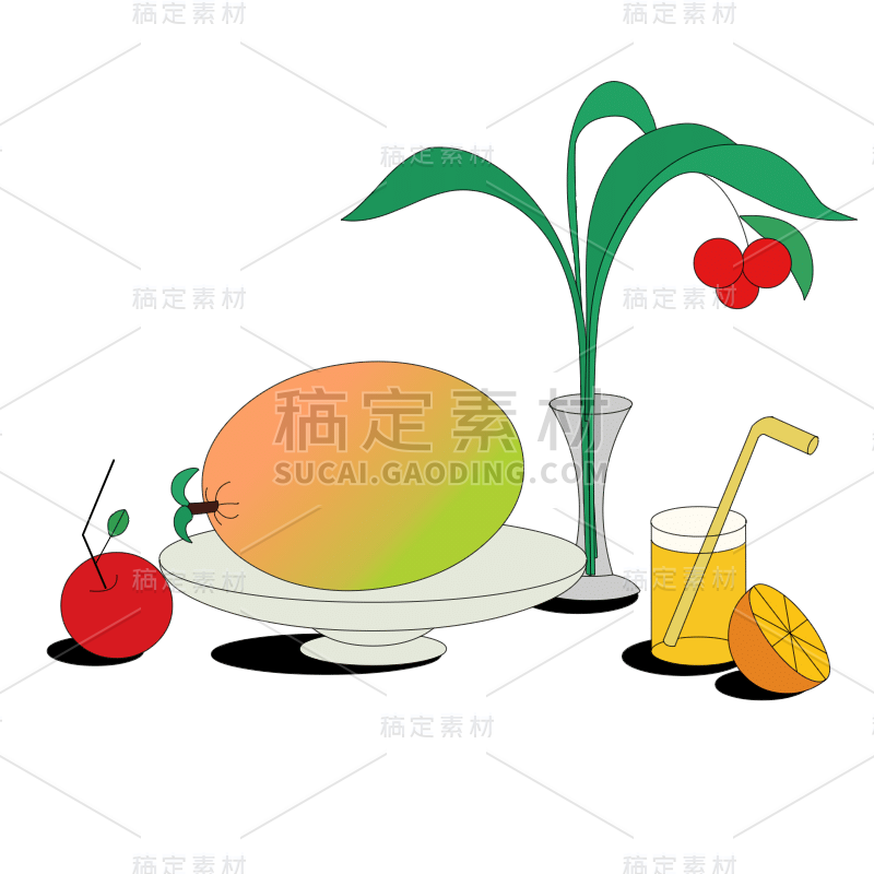 矢量-撞色水果拼盘美食贴纸-SVG30