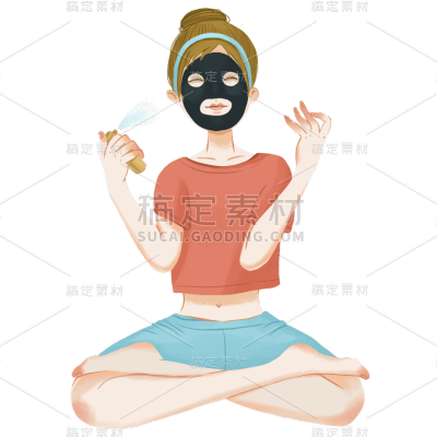 手绘-护肤女人美妆人物插画贴纸5