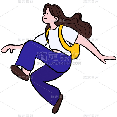 手绘跑步女孩开学季元素贴纸  