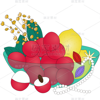 几何手绘撞色水果拼盘美食元素