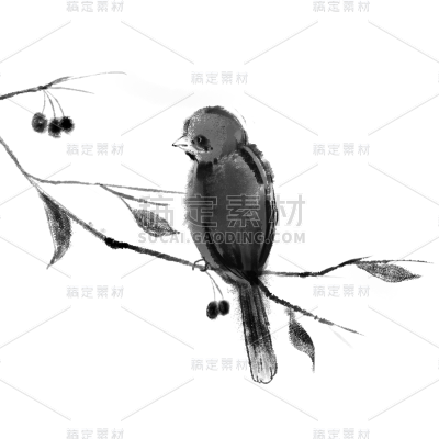手绘-中国风水墨风动物贴纸-鸟