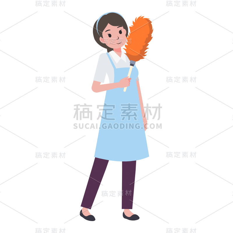 扁平-家居人物插画贴纸-SVG-掸子