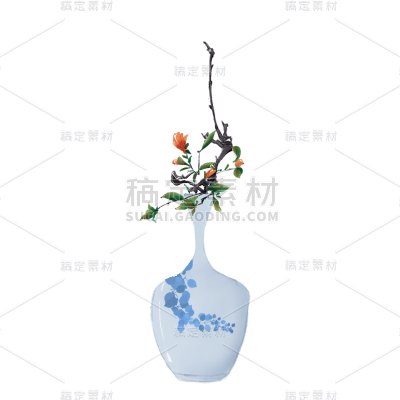 手绘-中国风植物花卉贴纸-花瓶