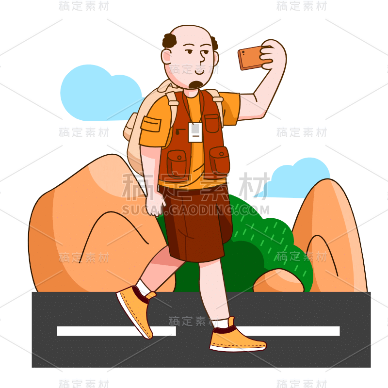 SVG-秃头人物生活元素-郊游