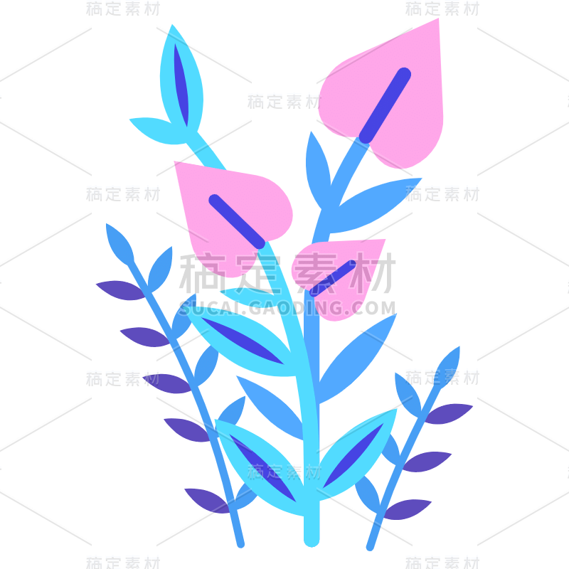 扁平-色块植物花卉元素