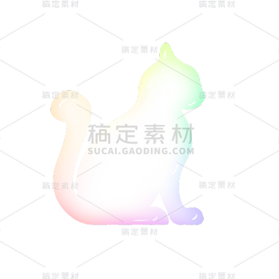 手绘-七彩泡泡贴纸-小猫