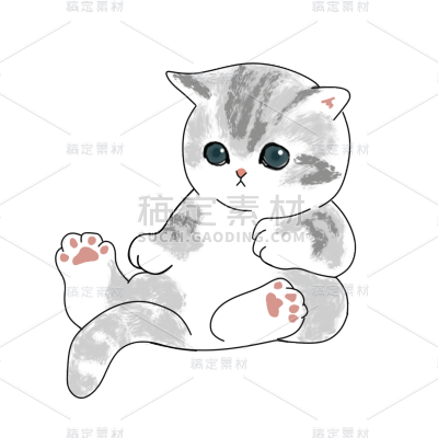 手绘-小猫动物元素贴纸-坐