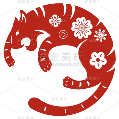 虎年圆形喜庆春节老虎剪纸系列2