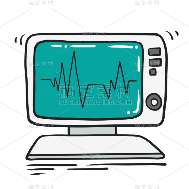 手绘-描边医疗用品贴纸-心电图