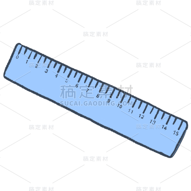 手绘-蓝色系美术工具贴纸-尺子