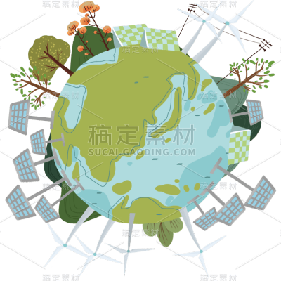 环保元素-手绘肌理-地球