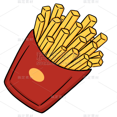 手绘-撞色描边美食元素贴纸-薯条