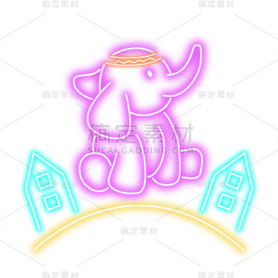 手绘-潮酷霓虹灯动物贴纸SVG-大象