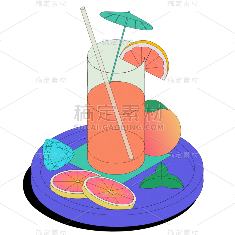 矢量-撞色水果拼盘美食贴纸-SVG26