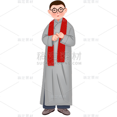 手绘-相声元素贴纸-男8