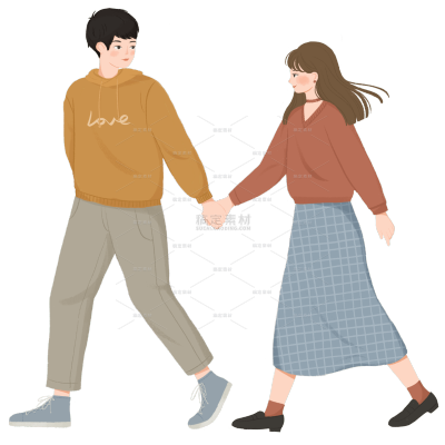 手绘卡通情人节人物情侣插画元素7