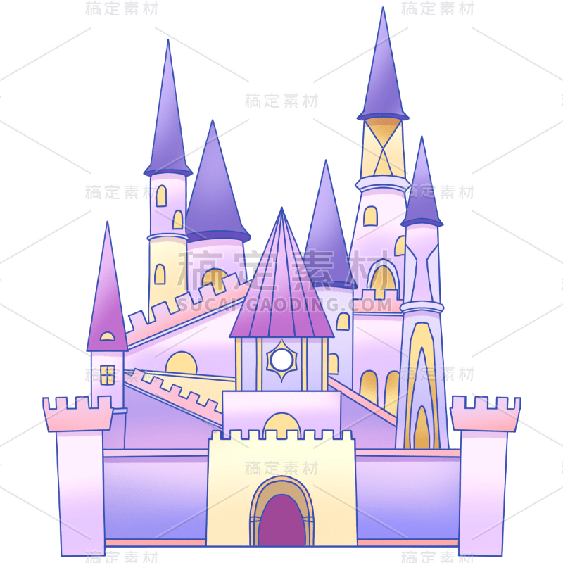 手绘-梦幻童话城堡建筑元素贴纸7