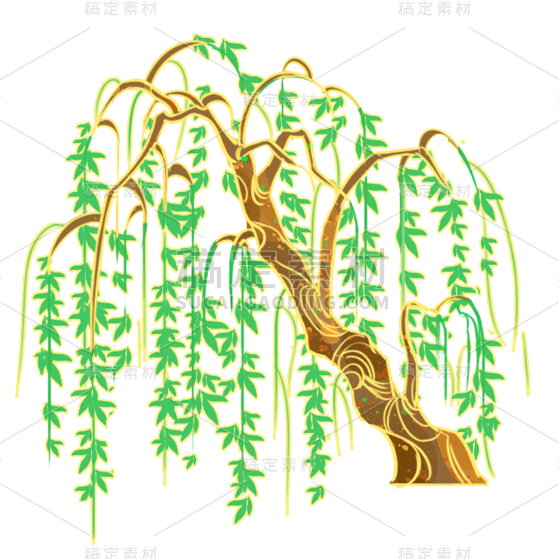 中国风植物花卉贴纸-柳树