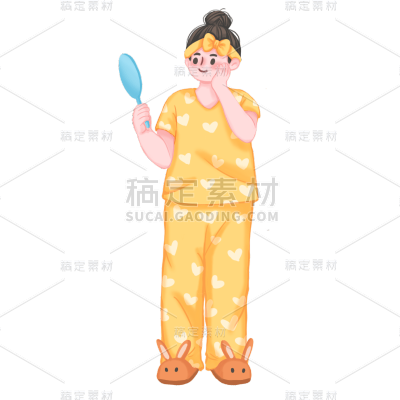 手绘-护肤女生美妆人物插画2