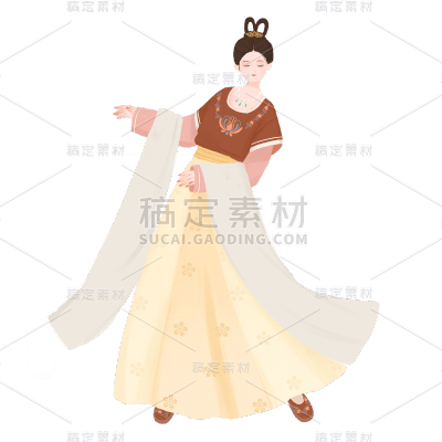 手绘-汉服少女手绘贴纸