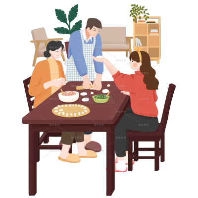 温馨家庭人物场景元素主题-做饺子