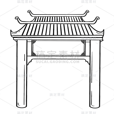手绘-线条中式建筑元素