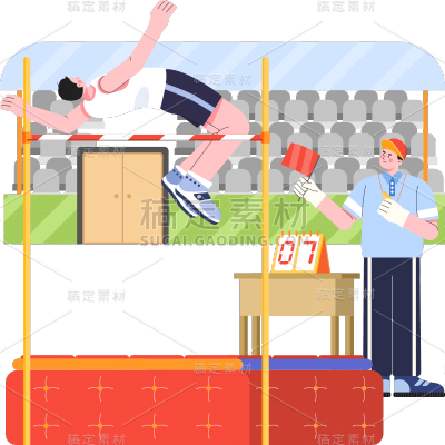 手绘-体育运动扁平插画SVG-跳高