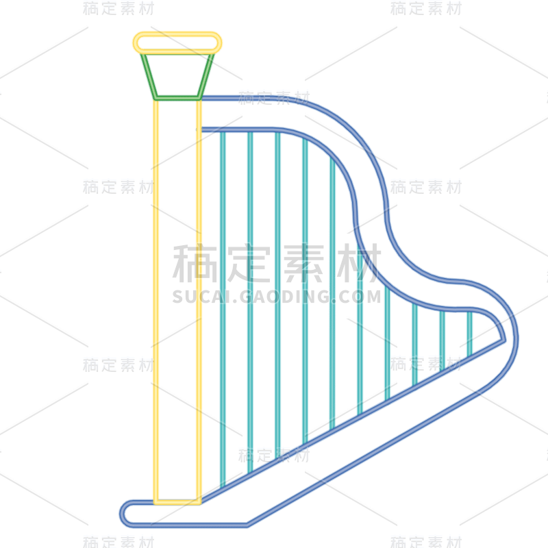 手绘-霓虹灯乐器贴纸SVG-竖琴