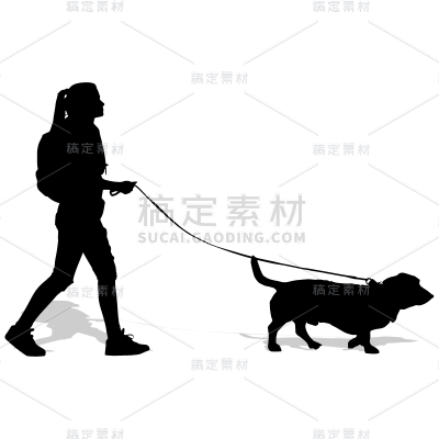 遛狗人物剪影矢量贴纸6