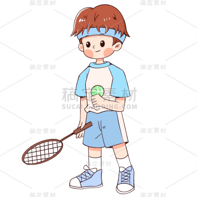 手绘-Q版情人节形象贴纸-打羽毛球2