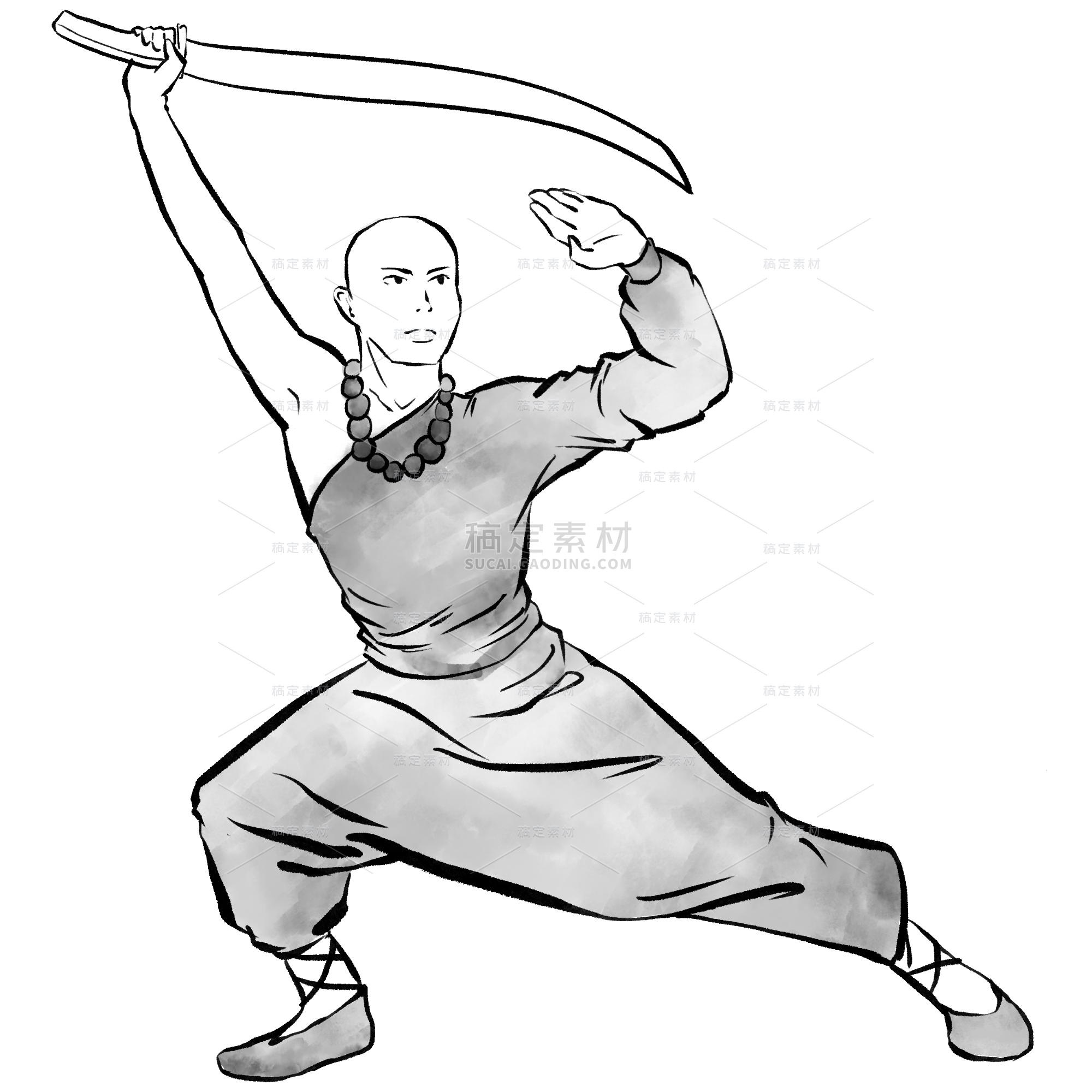 中国风-水墨武侠人物插画贴纸4